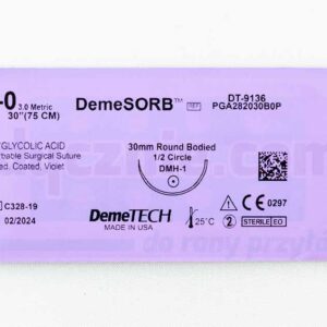 DEMECRYL Sutură chirurgicală (absorbabilă) 2/0 75cm violet cu ac rotunjit 1/2 30mm DEMETECH 1 buc