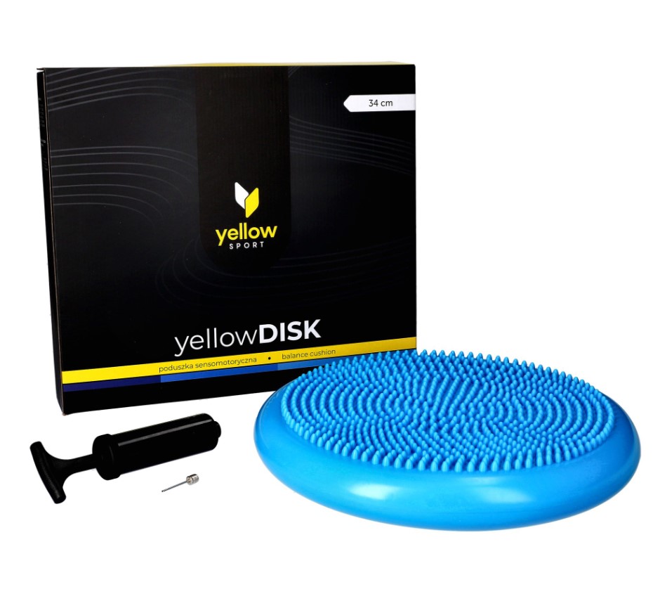 Pernă senzomotorie galbenDISK cu pompă albastru