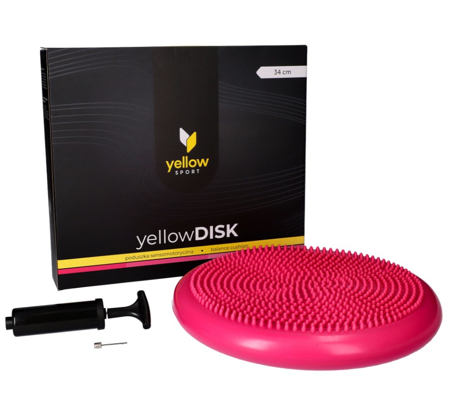 Pernă senzomotorie galbenDISK cu pompă roz
