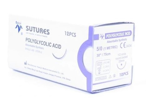 Fir chirurgical absorbabil PGA 5/0 lungime 75cm, ac 12mm, 1/2 cerc, rotund 1pc