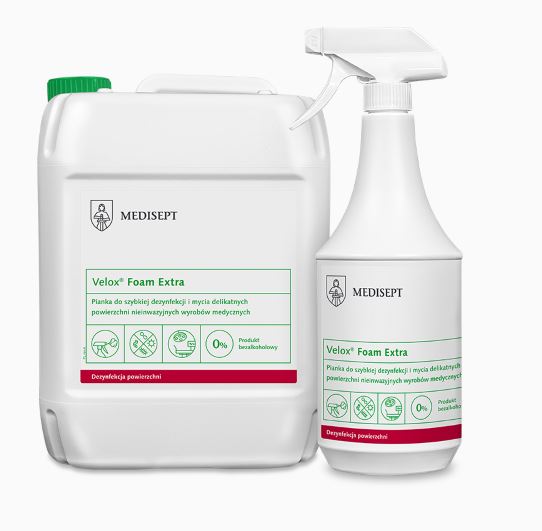 Velox Foam Extra 5L spumă pentru dezinfectarea și curățarea rapidă a suprafețelor delicate