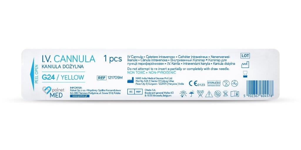 Venflon POLnet-FIX 0.7*19mm G24 galben