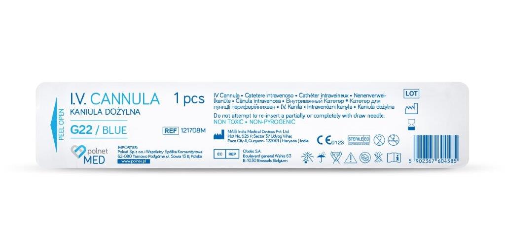 Venflon POLnet-FIX 0.9*25mm G22 albastru