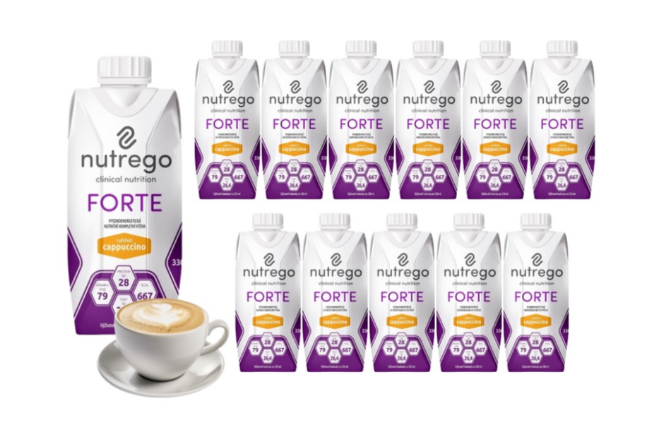 Nutrego Forte 12x330 ml Cappuccino dietă hipercalorică, bogată în proteine