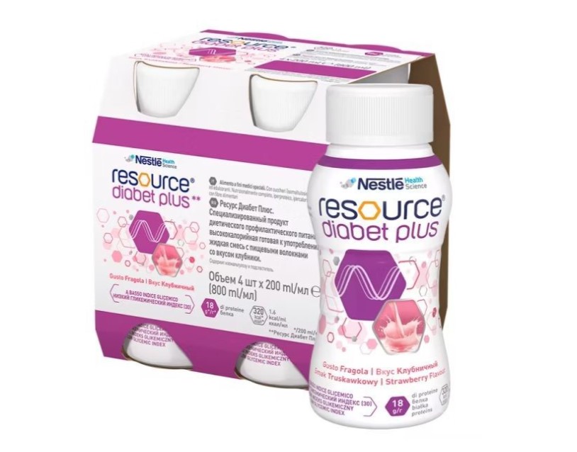 Resource Diabet Plus 4x200ml aromă de căpșuni