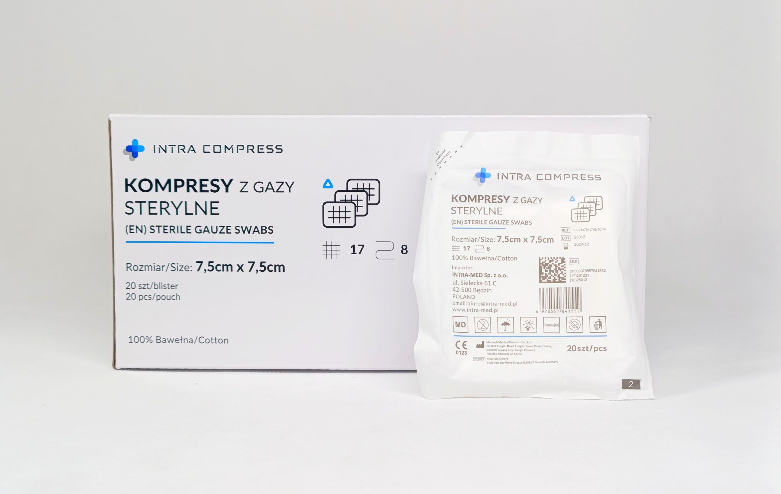 Compresă sterilă cu gaz 7.5*7.5cm 20pcs blister 17N 8W