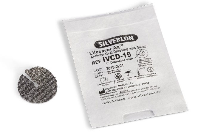 Silverlon Lifesaver IVCD-15 2,5 cm diametru cu o gaură de 1,5 mm 1 buc pansament pentru puncție centrală